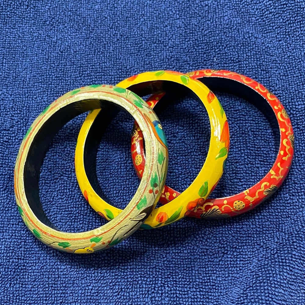 Set of three wooden bangles.